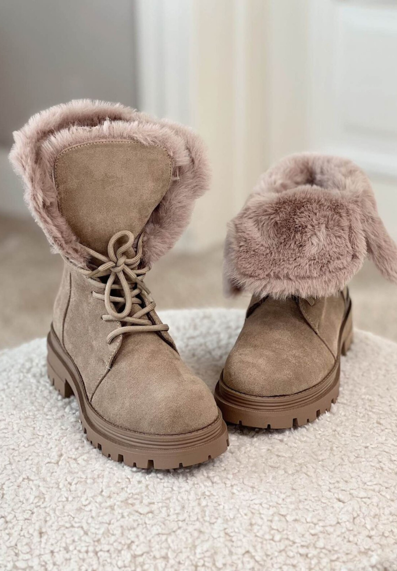 Bottines plates fourrure beige - Malta