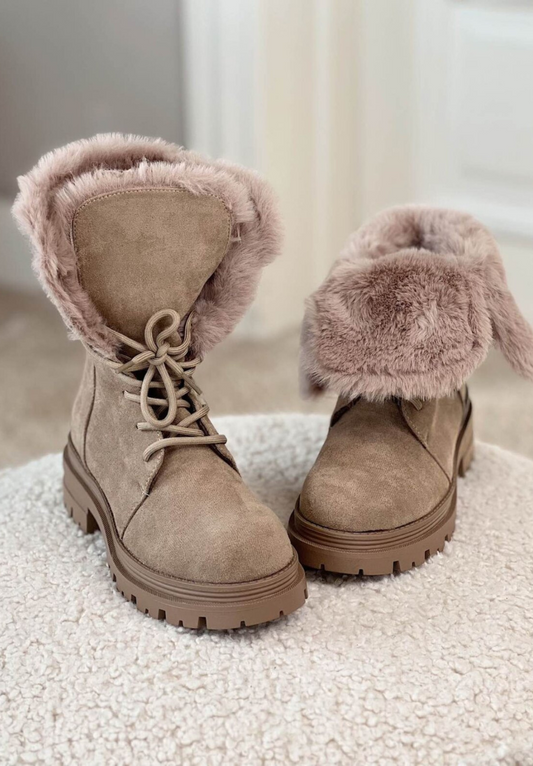 Bottines plates fourrure beige - Malta