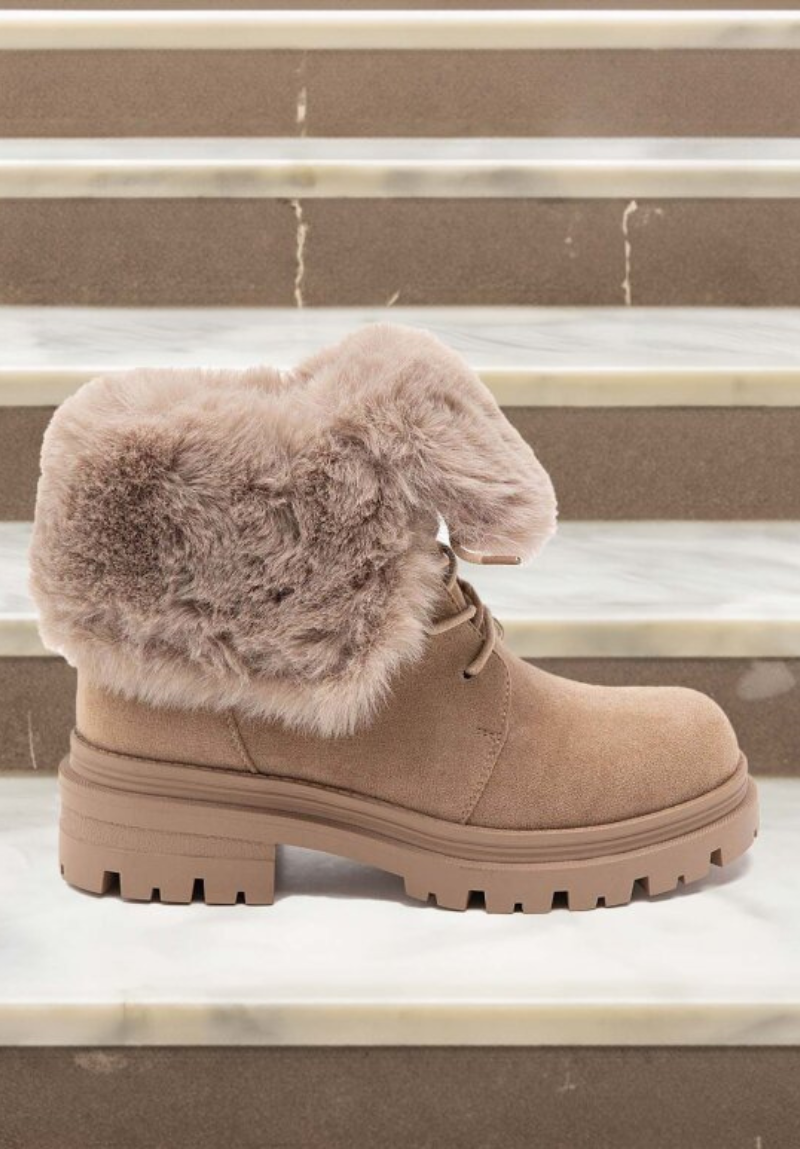 Bottines plates fourrure beige - Malta