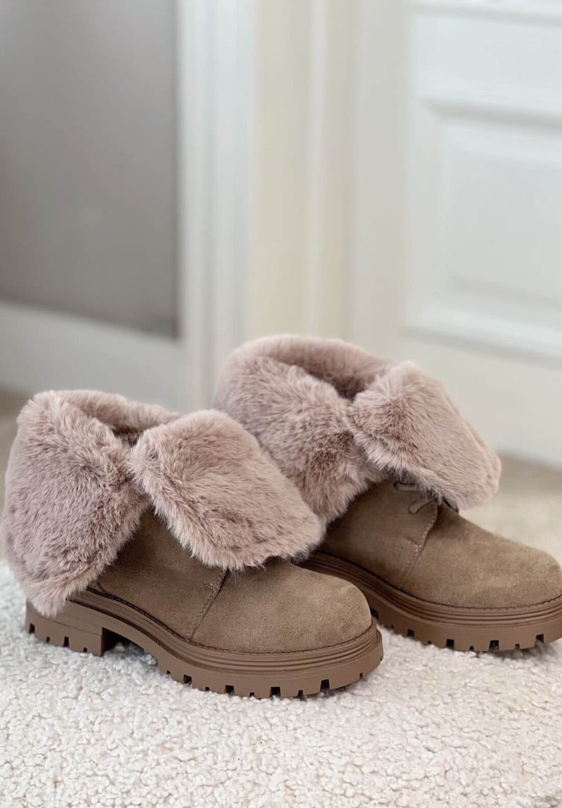 Bottines plates fourrure beige - Malta