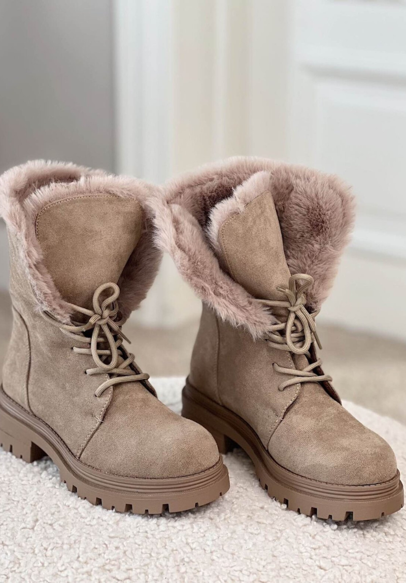 Bottines plates fourrure beige - Malta