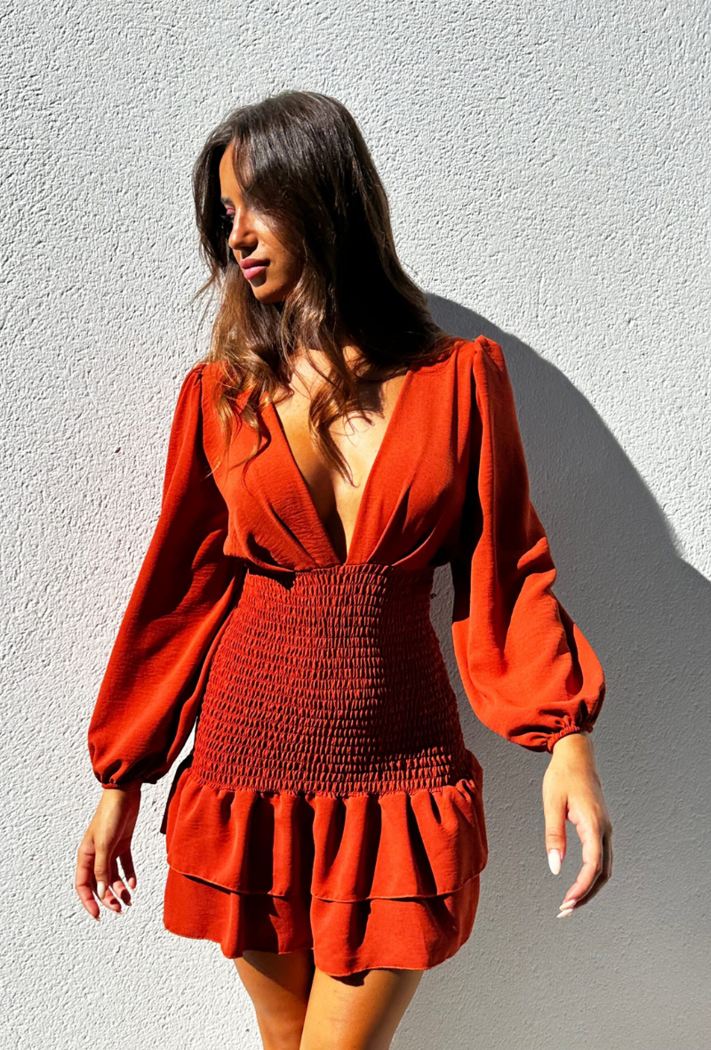 Robe courte uni terracotta - Zeyna