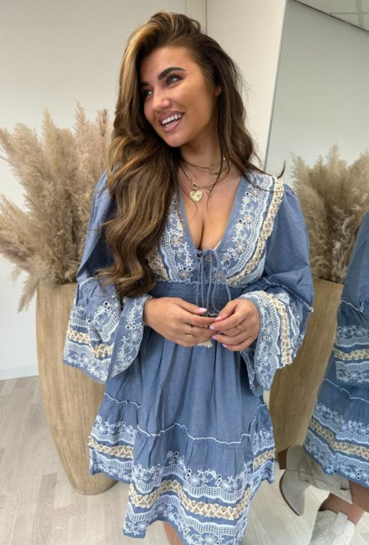 Robe broderie style bohème en coton - Neelya