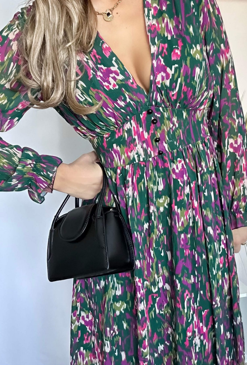 Robe longue imprimée vert - Iseult