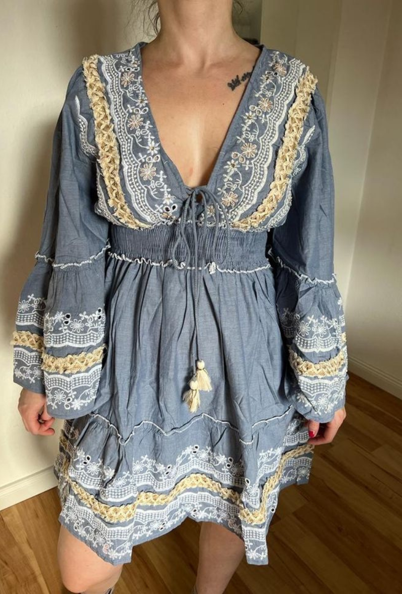 Robe broderie style bohème en coton - Neelya
