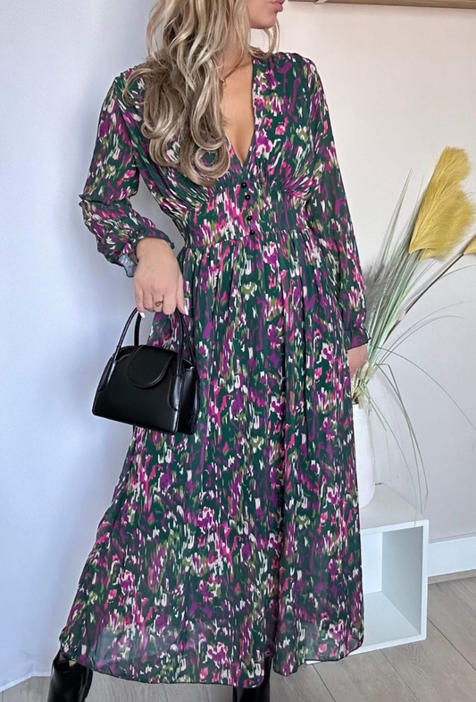 Robe longue imprimée vert - Iseult