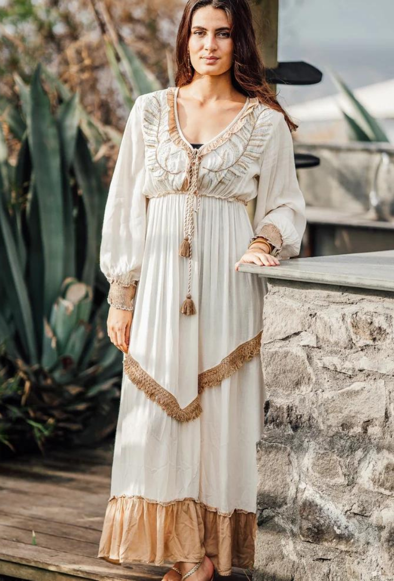 Robe longue style bohème en coton - Lorèna