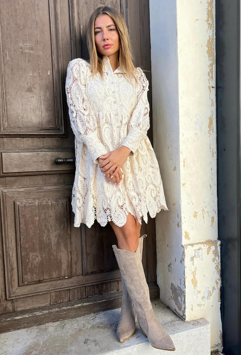 Robe courte dentelle bohème - Lopez