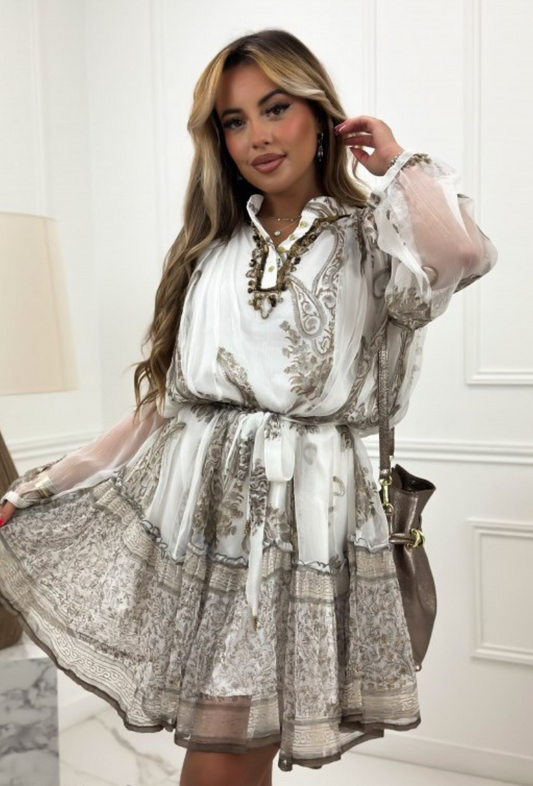 Robe mi-longue avec un effet semi-transparent sur les manches - Olga