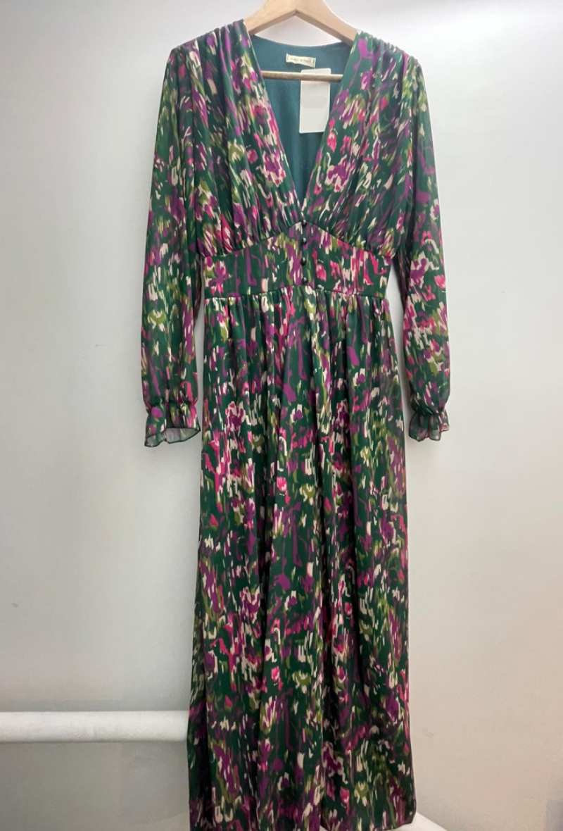 Robe longue imprimée vert - Iseult