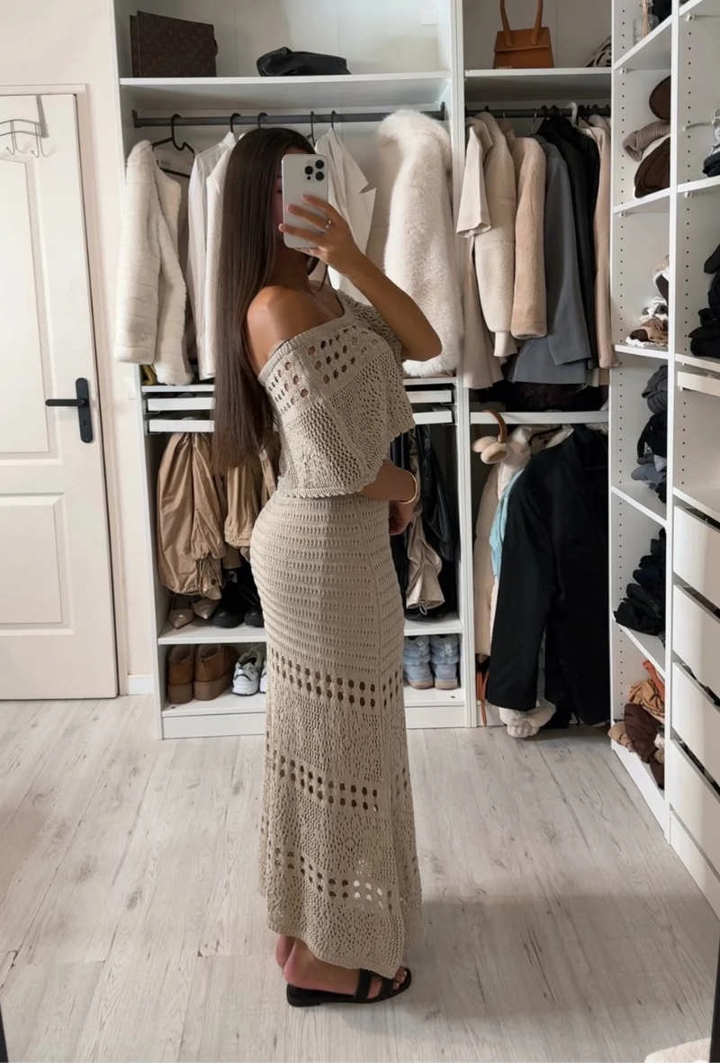 Robe longue bohème en maille crocheté dernier RÉASSORT - California