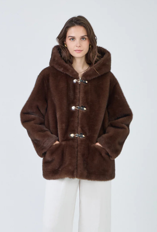 Veste à capuche en fausse fourrure disponible aussi en beige - Liora