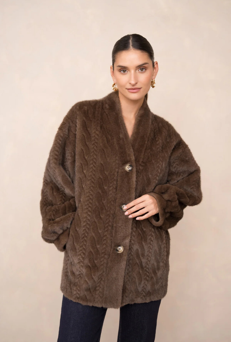 Gilet torsadé épais en fausse fourrure marron - Lola