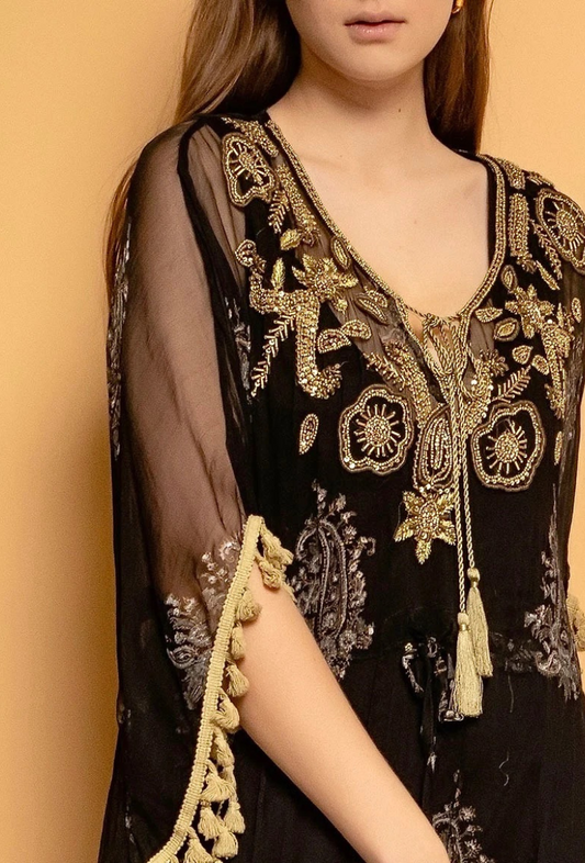 Robe longue à col en sequins disponible en bleu - Irina