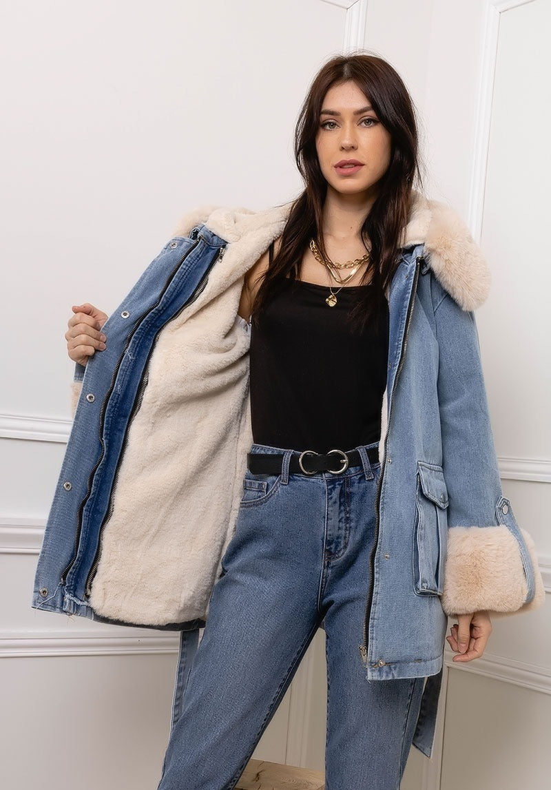 Manteau en jean avec fourrure - Madysa