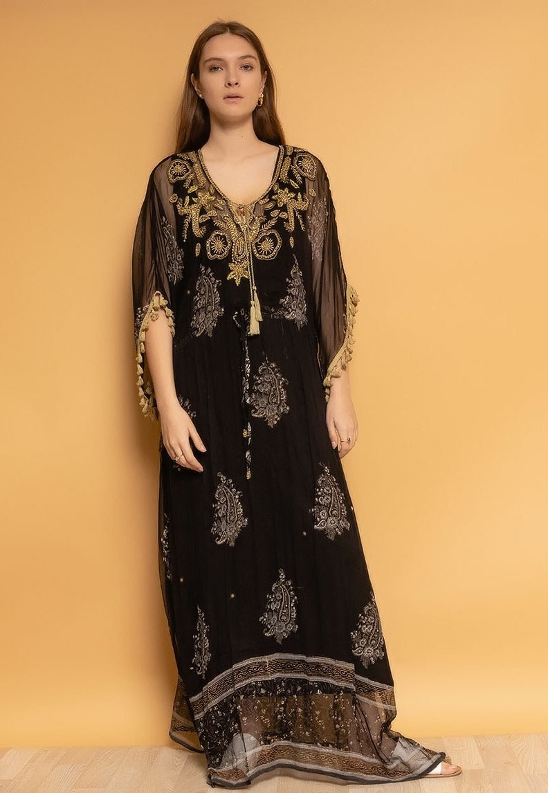 Robe longue à col en sequins disponible en bleu - Irina