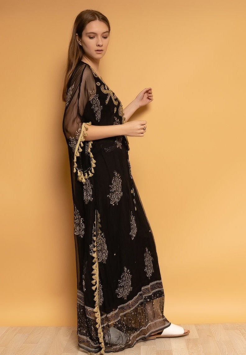 Robe longue à col en sequins disponible en bleu - Irina