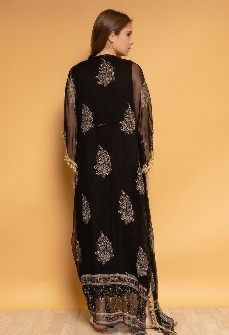Robe longue à col en sequins disponible en bleu - Irina