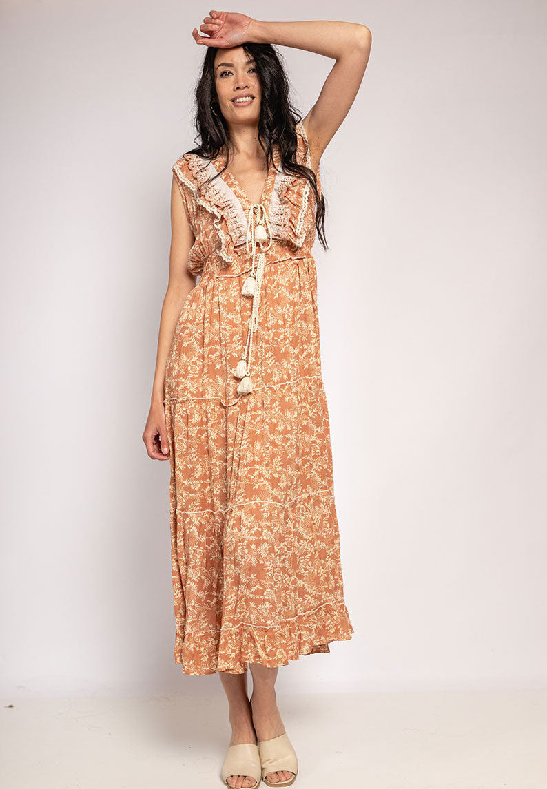 Robe imprimée longue avec broderie et perle - Nawelle
