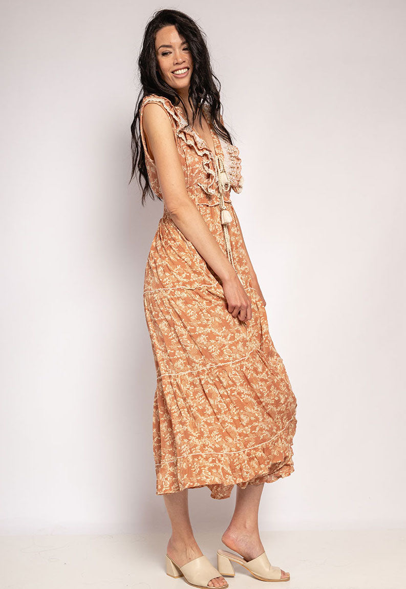 Robe imprimée longue avec broderie et perle - Nawelle
