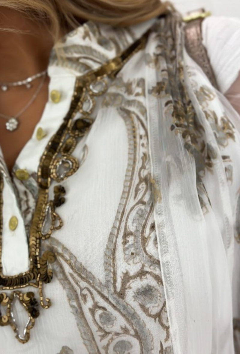 Robe mi-longue avec un effet semi-transparent sur les manches - Olga