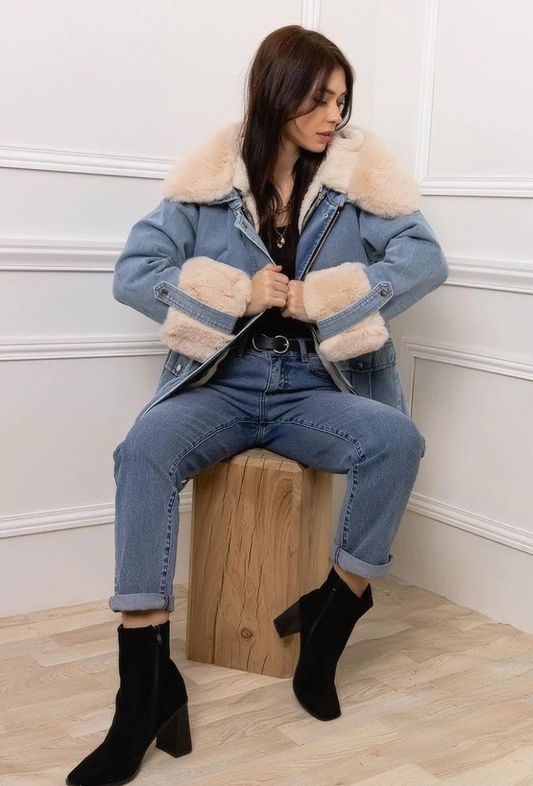 manteau en jean avec fourrure - madysa