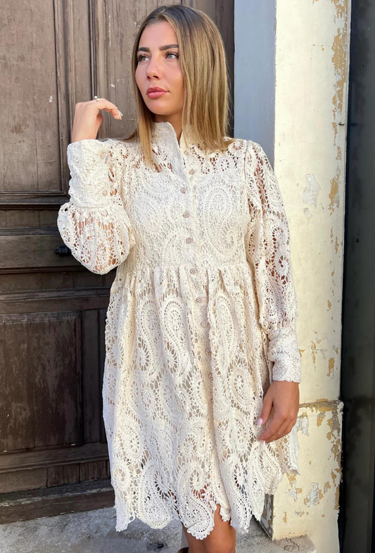robe courte dentelle bohème - lopez