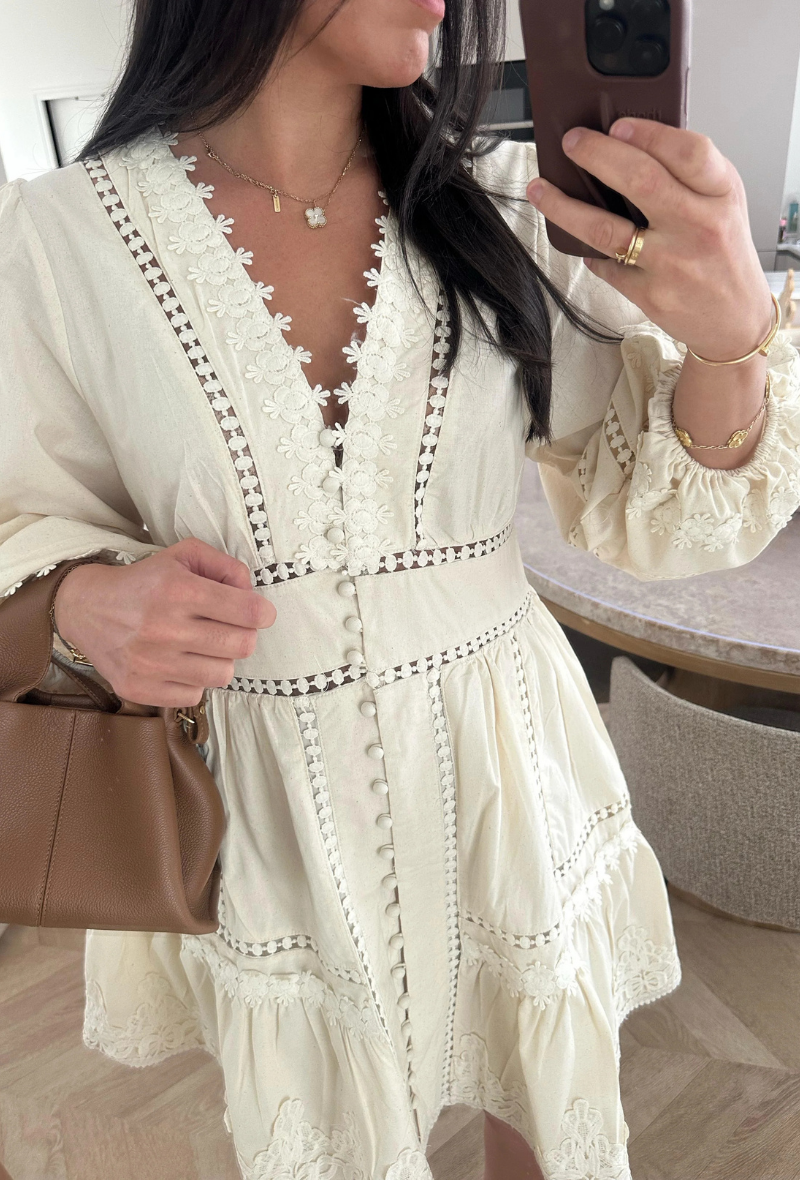 Dernier RÉASSORT robe courte en lin et en coton - Chelsy