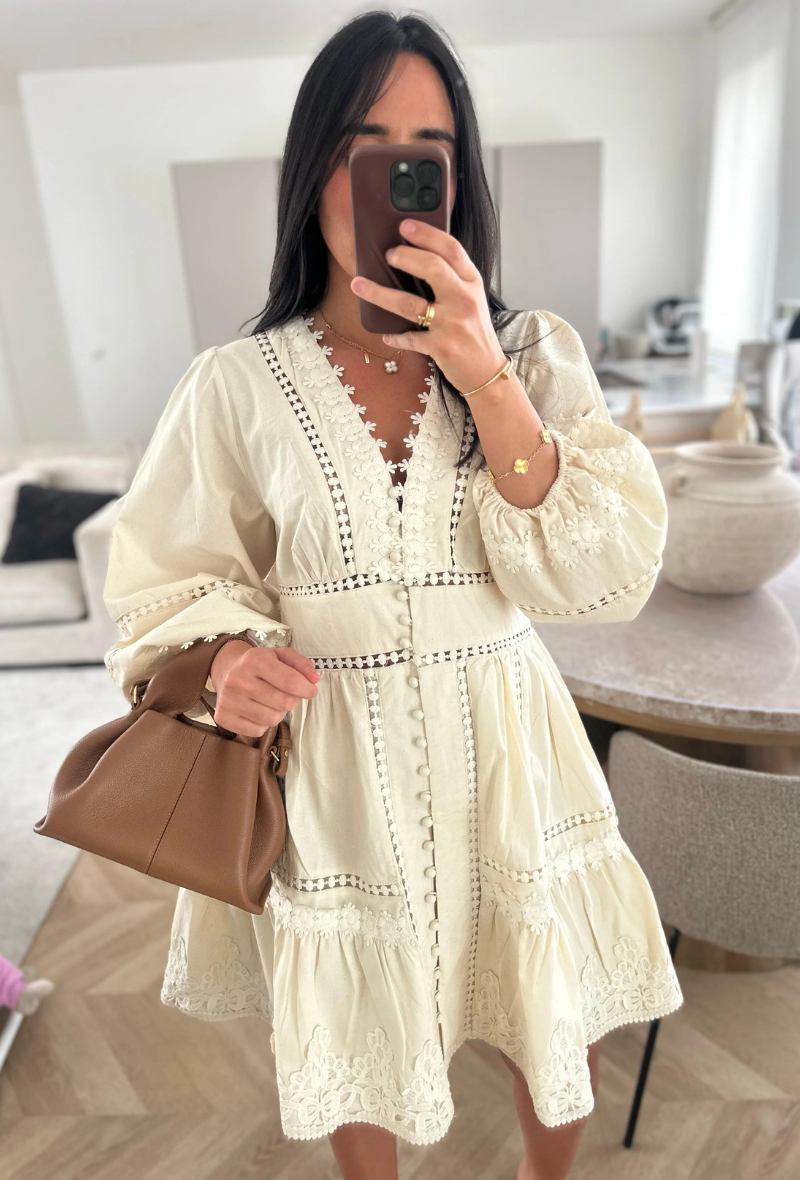 Dernier RÉASSORT robe courte en lin et en coton - Chelsy