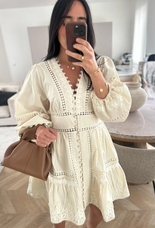 Dernier RÉASSORT robe courte en lin et en coton - Chelsy