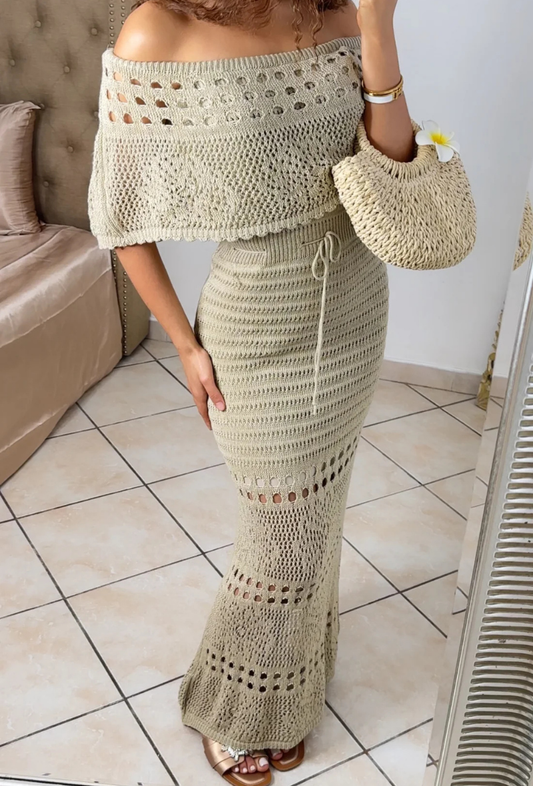 robe longue bohème en maille crocheté dernier réassort - california