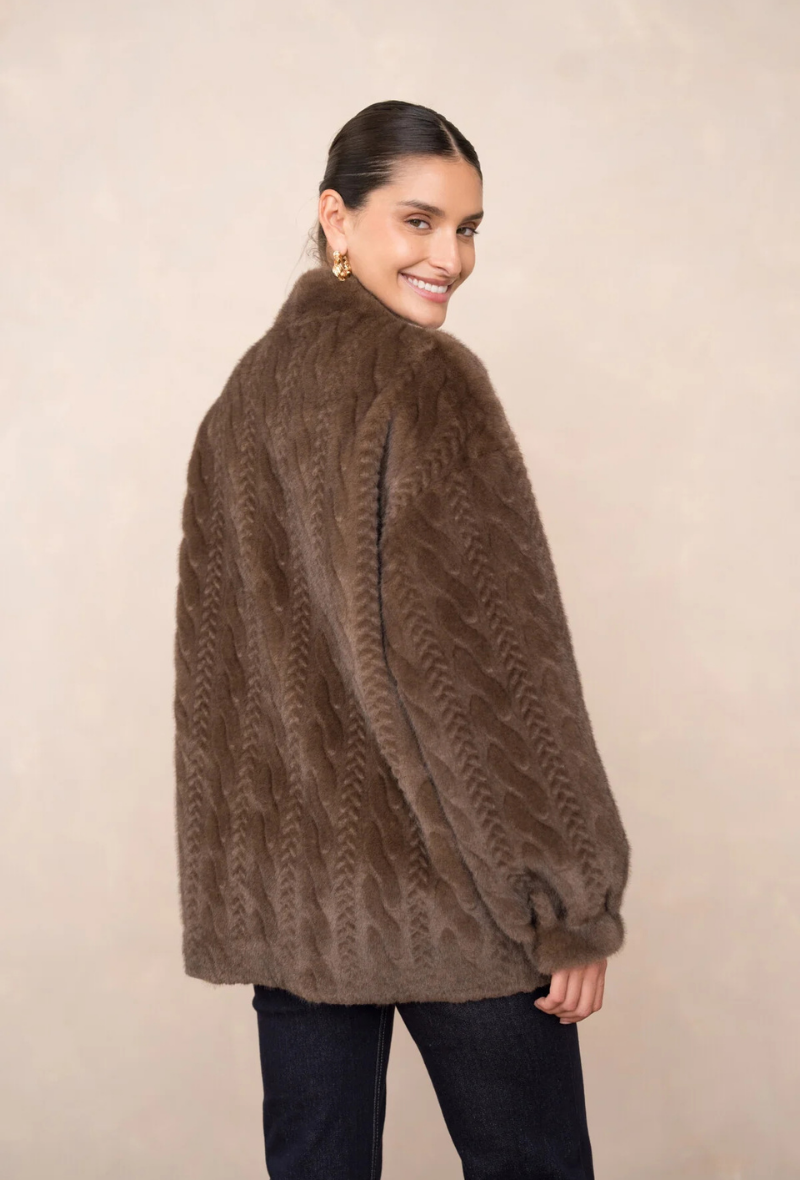 Gilet torsadé épais en fausse fourrure marron - Lola