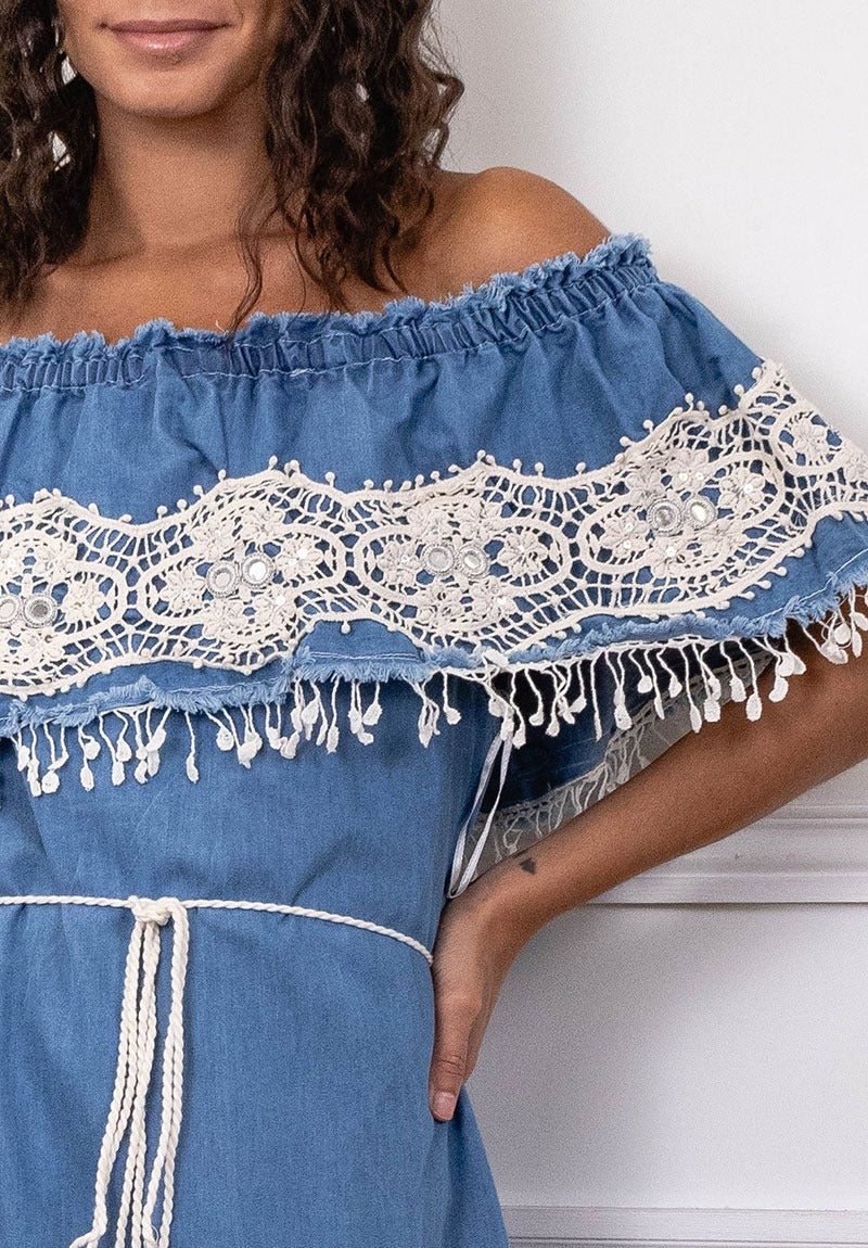 Robe à manches courtes motif mosaïques en coton - Maria